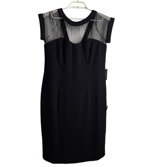Adrianna Pappell women’s Illusion crepe Sheath Dress NWT size 16 black - Picture 3 of 14